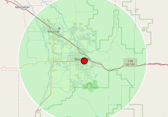 Bozeman Service Radius - 15 miles